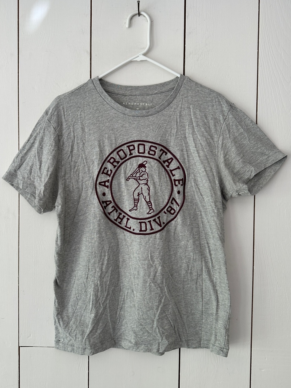 Aeropostale Baseball Graphic T-Shirt Sz M Heather Gray 100% Cotton